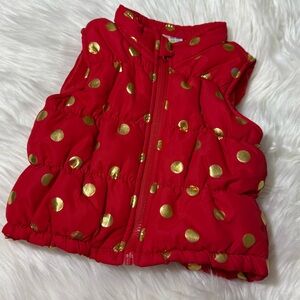 Healthtex Baby Girl Size 6-9 Months Red Puffer Vest with Gold Polka Dots